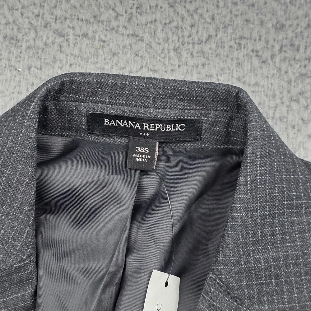 Banana Republic Extra Slim Fit Blazer‎ Mens 38S Grey Micro Check Stretch Jacket